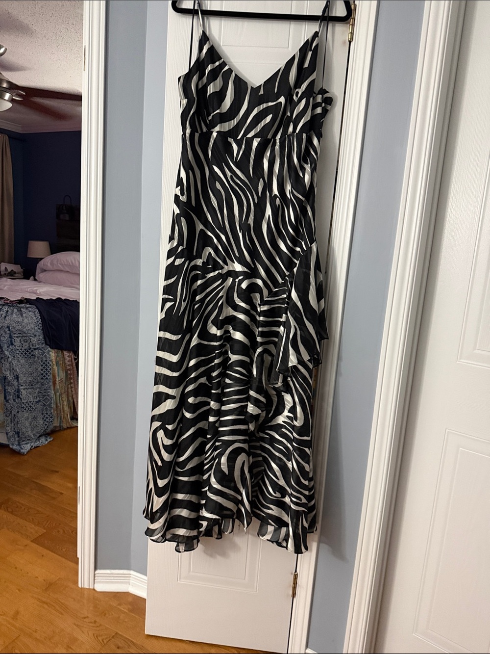 Black & White Zebra-Print Midi Slip Dress